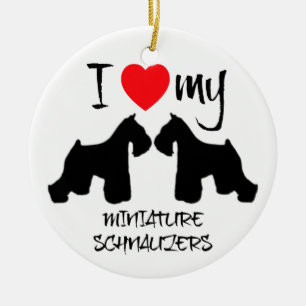 Ornamento De Cerâmica Eu Amo Meus Dois Cachorros De Schnauzer Miniatura