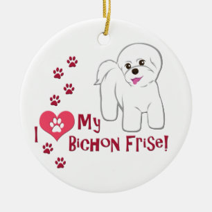 Ornamento De Cerâmica Eu Amo Minha Festa Bichon!