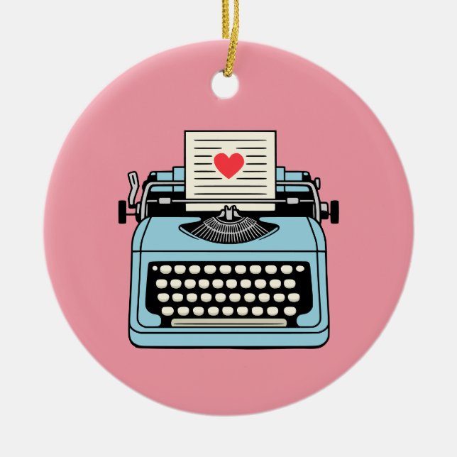 Ornamento De Cerâmica Eu amo minha máquina de escrever (Frente)