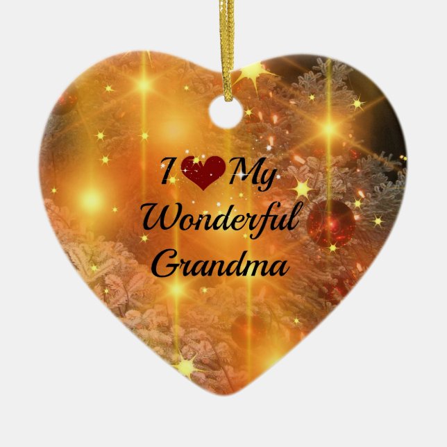 Ornamento De Cerâmica Eu Amo Minha Maravilhosa Avó, (Frente)