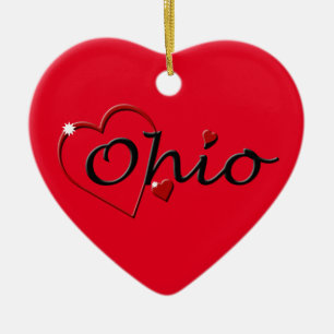 Ornamento De Cerâmica Eu Amo Ohio Hearts Christmas Cerâmica Ornament