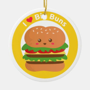 Ornamento De Cerâmica Eu Amo Pães Grandes, Kawaii Big Burger