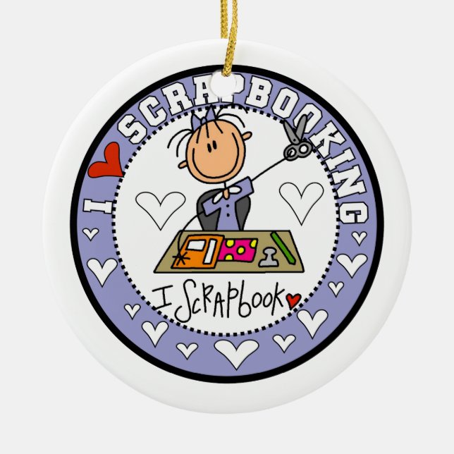 Ornamento De Cerâmica Eu amo Scrapbooking (Frente)