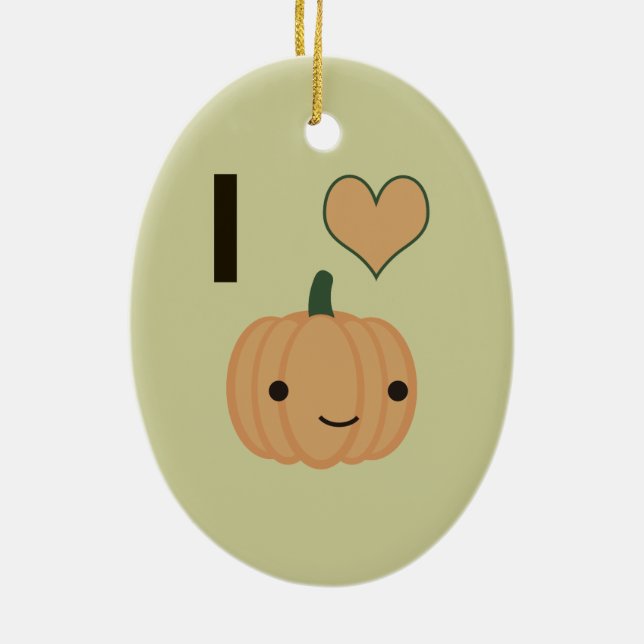 Ornamento De Cerâmica Eu coração Pumpkin (Verso)