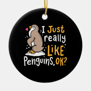 Ornamento De Cerâmica Eu Gosto Muito De Pinguins.