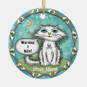 Ornamento De Cerâmica Eu Mordo Gato de Aranha