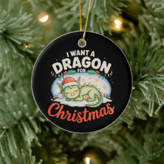 Ornamento De Cerâmica Eu Quero Um Dragão Para O Natal Luzes Do Papai Noe