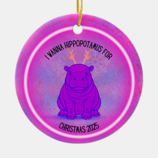Ornamento De Cerâmica Eu Quero um Hipopótamo para o Natal - Roxo