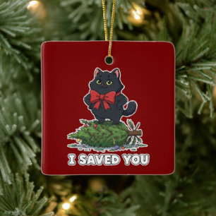 Ornamento De Cerâmica Eu Salvei Você" Árvore de Natal de Gato Preto Engr