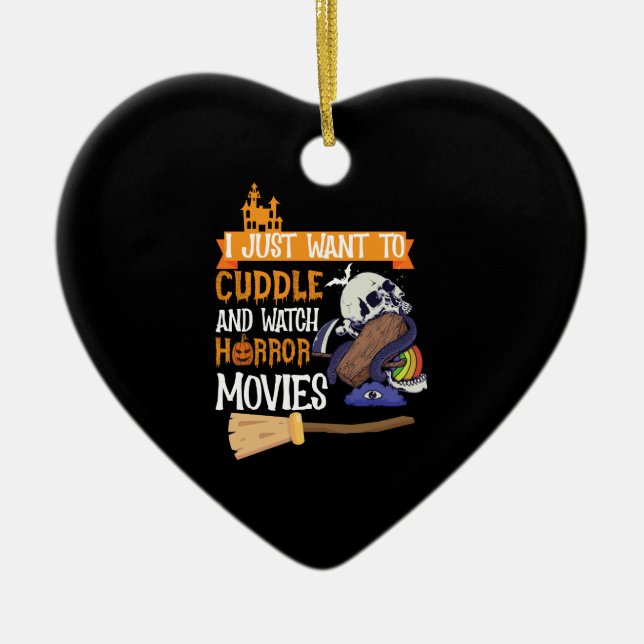 Ornamento De Cerâmica Eu Só Quero Amarrar E Ver Filmes Horrores (Frente)