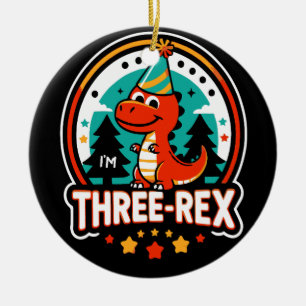 Ornamento De Cerâmica Eu sou Três Dinossauros Rex Cute para a aniversári