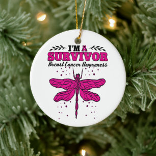 Ornamento De Cerâmica Eu sou um Cancer de Dragonfly de Sobrevivência