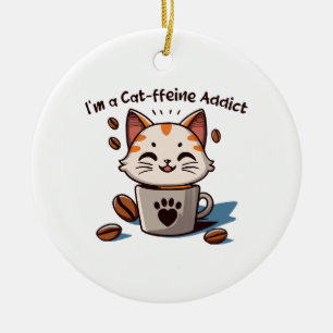 Ornamento De Cerâmica Eu sou um viciado em Cat-ffeine