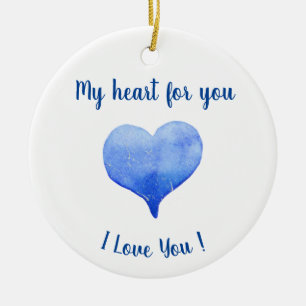 Ornamento De Cerâmica Eu Te Amo Dia de os namorados De Coração Azul