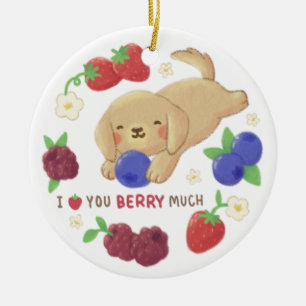 Ornamento De Cerâmica Eu Te Amo Muito Mirtilo: Cachorro Fofo com Mirtilo