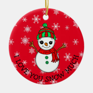 Ornamento De Cerâmica Eu Te Amo Muito Neve Boneco de Neve Fofo