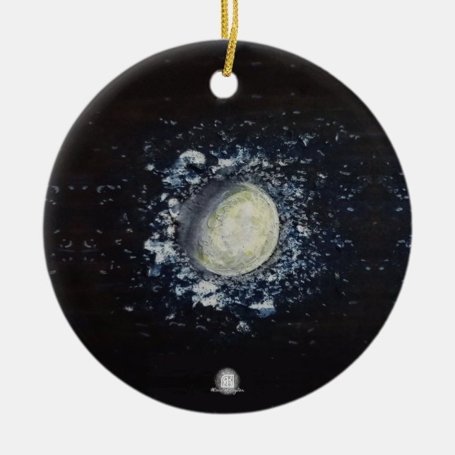 Ornamento De Cerâmica Eu te amo na lua e de volta - Personalizado (Frente)