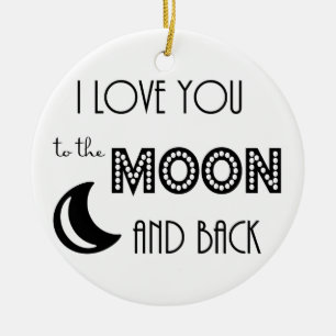 Ornamento De Cerâmica eu te amo na lua e preto branco