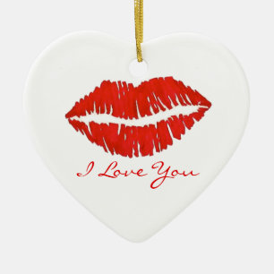Ornamento De Cerâmica Eu Te Amo, Red Lipstick, Dia de os namorados Impre