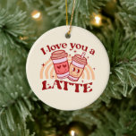 Ornamento De Cerâmica Eu Te Amo Um Latte<br><div class="desc">Corações quentes e traga sorrisos com esta design de "Eu te amo um latte" com duas xícaras de latte bonitinhas apaixonadas! Este design charmoso e lúdico é perfeito para amantes de café, casais e qualquer um que goste de um bom trocadilho. Quer você esteja comemorando Dia de os namorados, um...</div>