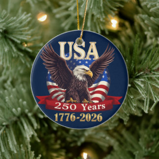 Ornamento De Cerâmica EUA 250 Anos 1776-2026 Bandeira Americana Águia