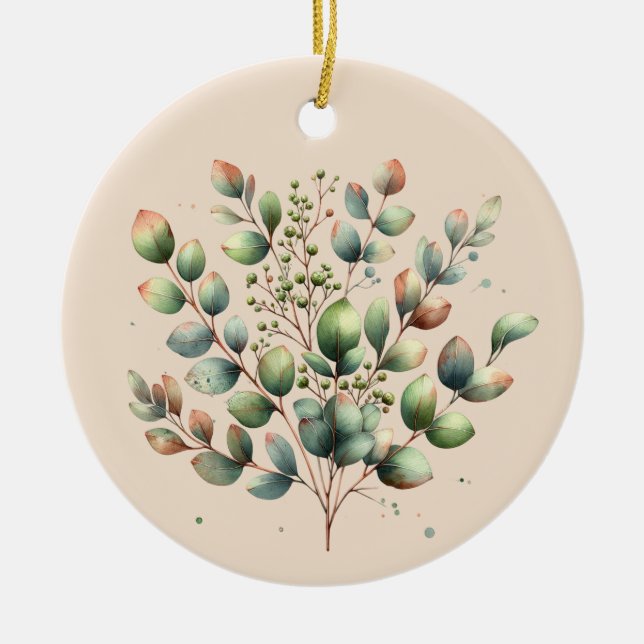 Ornamento De Cerâmica Eucalyptus botânico creme (Frente)