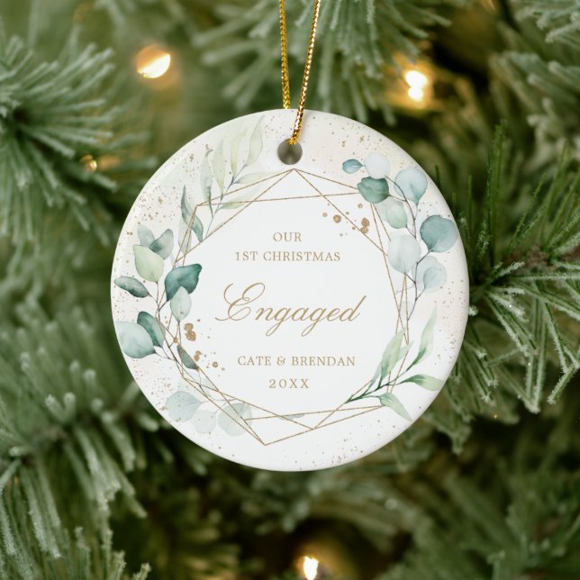 Ornamento De Cerâmica Eucalyptus geométrico Dourado Elegante Envolvido (Árvore)