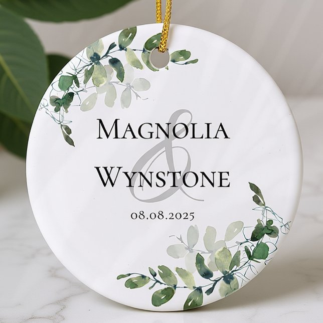 Ornamento De Cerâmica Eucalyptus Greenery Wedding Favor (Criador carregado)