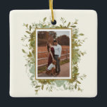 Ornamento De Cerâmica Eucalyptus Wedding Photo<br><div class="desc">Um belo presente nesta temporada de festas. Este bonito Enfeites de natal de eucalipto pode ser facilmente personalizado com uma fotografia e um monograma especiais.</div>