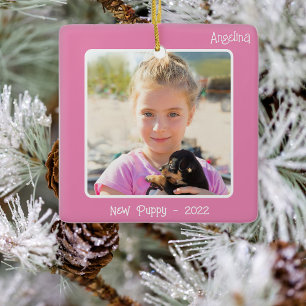 Ornamento De Cerâmica Evento Especial do Sided Pink de 2 Fotografias Per