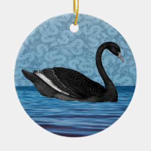 Ornamento De Cerâmica Evento Swan Preto