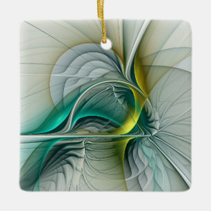Ornamento De Cerâmica Evolução Fractal, Turquesa Ouro