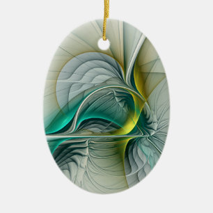 Ornamento De Cerâmica Evolução Fractal, Turquesa Ouro