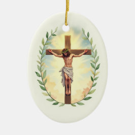 Ornamento De Cerâmica Exaltação da Cruz Paz e Bênçãos de Deus 