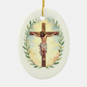 Ornamento De Cerâmica Exaltação da Cruz Paz e Bênçãos de Deus