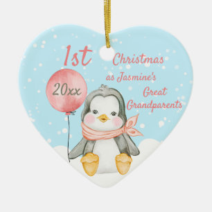 Ornamento De Cerâmica Excelente Pinguim-de-Natal Bonito, 1rua, Avós-Rosa