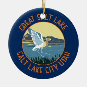 Ornamento De Cerâmica Excelente Salt Lake American Avocet Retro em Distâ