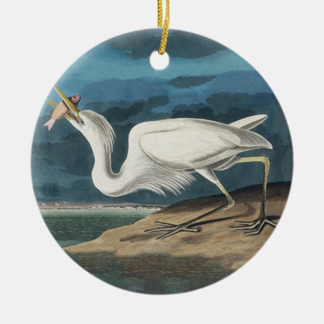 Ornamento De Cerâmica Excelente White Heron Audubon Bird Willife Paintin (Frente)