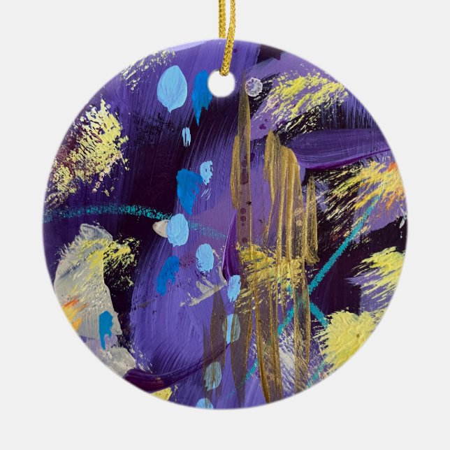 Ornamento De Cerâmica Exciting blue, purple, and gold abstract art (Frente)