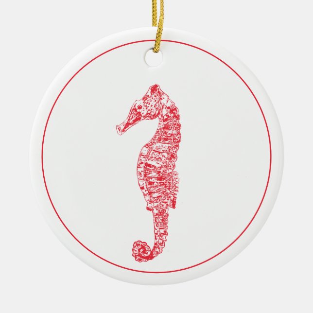 Ornamento De Cerâmica Exemplo de cavalo marinho vermelho vida no mar mín (Frente)
