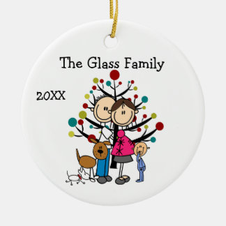 Ornamento De Cerâmica Expectant Couple Boy Two Dogs