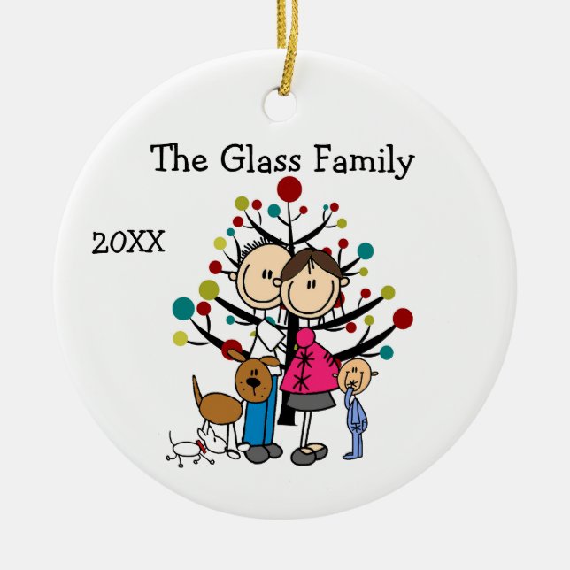 Ornamento De Cerâmica Expectant Couple Boy Two Dogs (Frente)