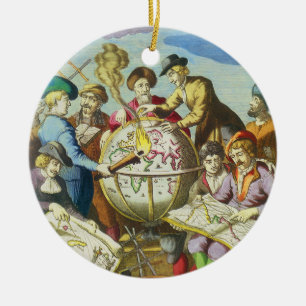 Ornamento De Cerâmica Exploradores Vintage com Mapa do Globo Antigo, 154