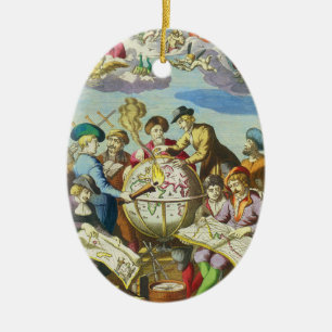 Ornamento De Cerâmica Exploradores Vintage com Mapa Globo Antigo, 1542