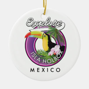 Ornamento De Cerâmica explorar praia Isla Holbox México viagem adesivo C
