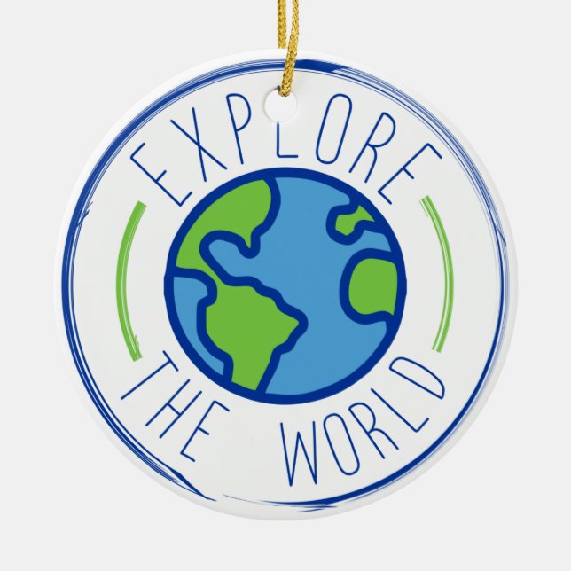 Ornamento De Cerâmica explore o adesivo viagem mundial (Frente)