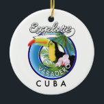 Ornamento De Cerâmica Explore o logotipo do viagem da Varadero Cuba<br><div class="desc">Explore o logotipo do viagem de Cuba Varadero em um belo estilo de vintage.</div>