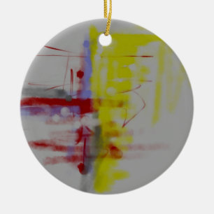 Ornamento De Cerâmica Expressionista de Abstrato Amarelo cinza Vermelho