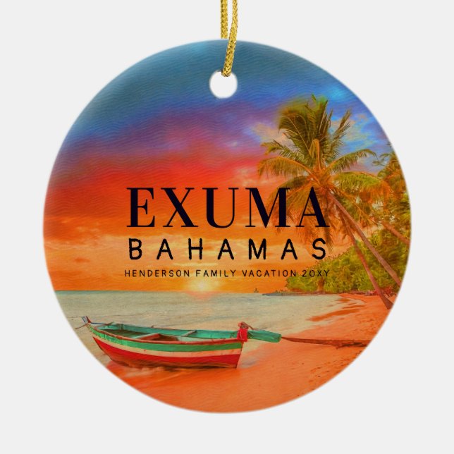 Ornamento De Cerâmica Exuma Bahamas Retro Sunset Viagem Souvenir 1950 (Frente)