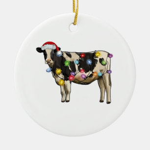 Ornamento De Cerâmica Fã da Fazenda de Vacas de Natal Boneco de Papai No